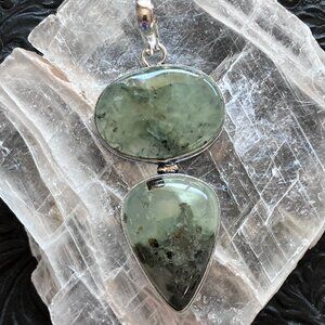 Green Prehnite With Epidote Crystal Stone Jewelry Pendant